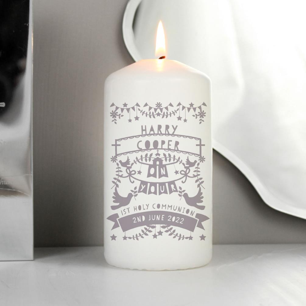Personalised Grey Papercut Style Pillar Candle Extra Image 3